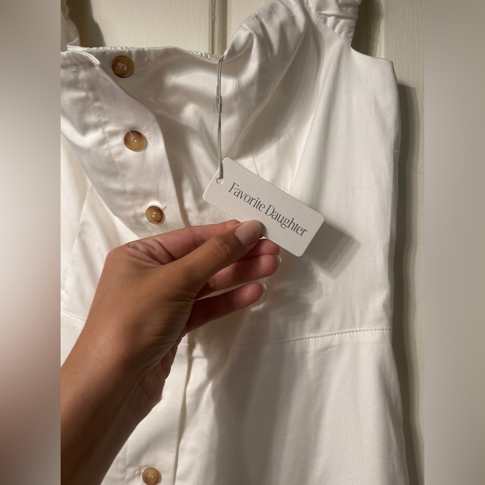 Favorite Daughter Off-Shoulder White Button-Front Mini Dress - Picture 9 of 12